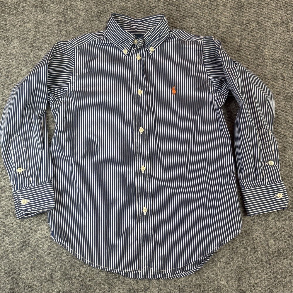 Ralph Lauren Boys Blue White Striped Cotton Button Down Shirt Size 6